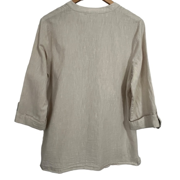 Kim Rogers Button-Up Linen Cotton Blend 3/4 Length Sleeve Beige Blouse Sz. Large - Picture 2 of 8